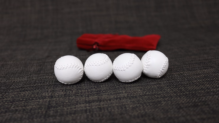Set of 4 Leather Balls for Cups and Balls (White w/White Stitching) by Leo Smetsers - Trick - Image 2