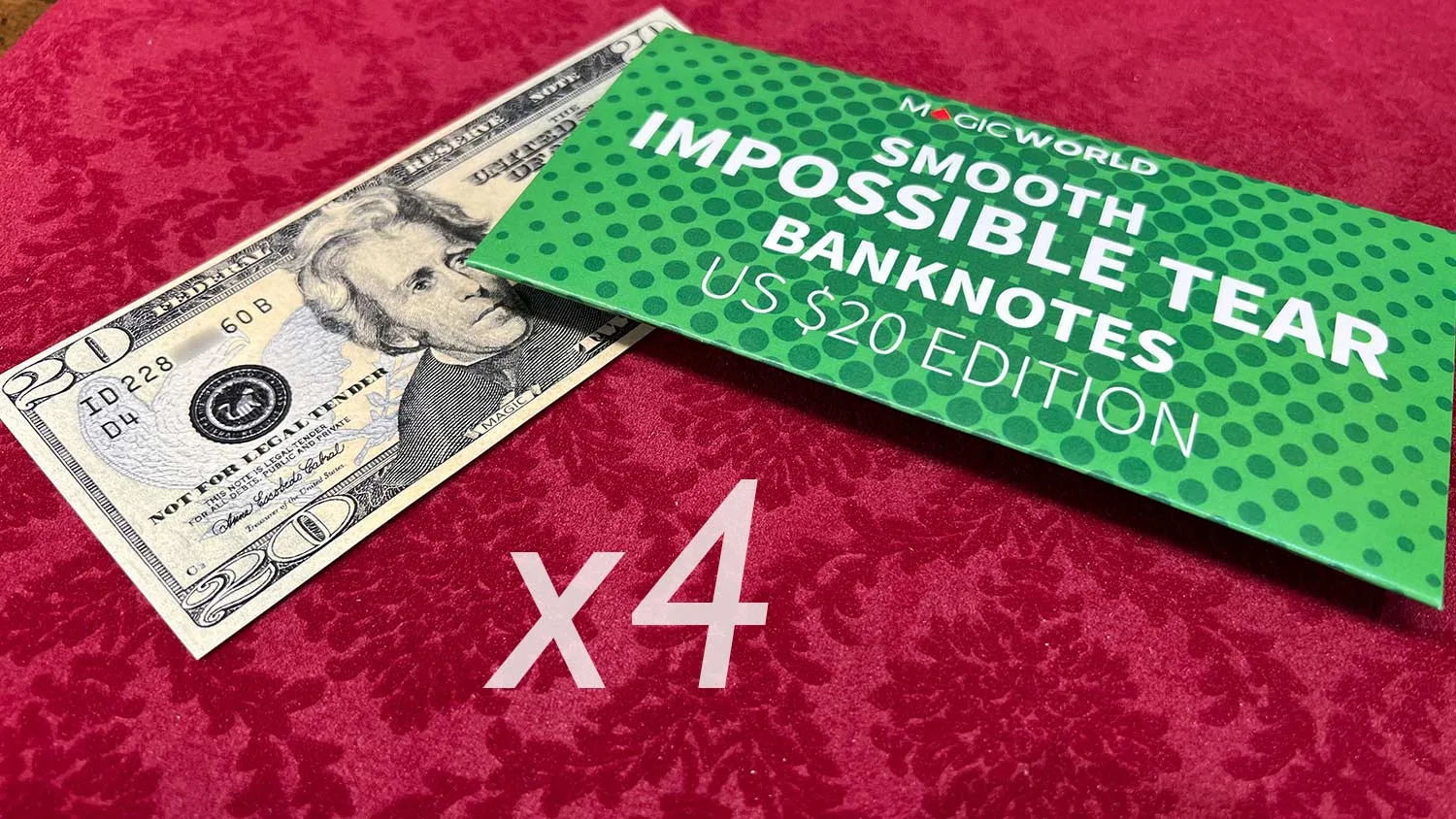 Impossible Tear US 20 Banknote x4 - Stage Money - magic trick