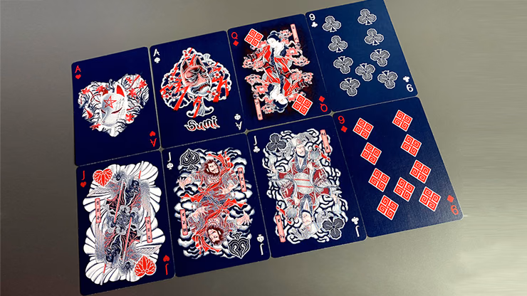 Sumi Kitsune Myth Maker (Blue/Red Craft Letterpressed Tuck) Playing Cards by Card Experiment - thumbnail 3